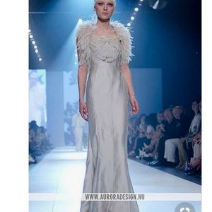 Off White Strapless Pleaded Bust Gown